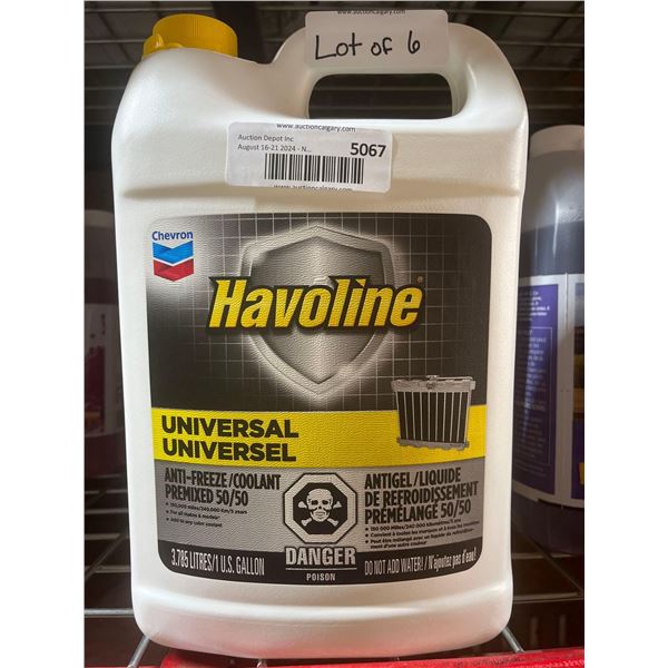 Lot of 6 Chevron Havoline Premixed 50/50 Universal Anti-Freeze/Coolant  3.785L