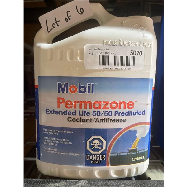 Lot of 6 Mobil Permazone Extended Life 50/50 Prediluted Coolant/Antifreeze 1.89L