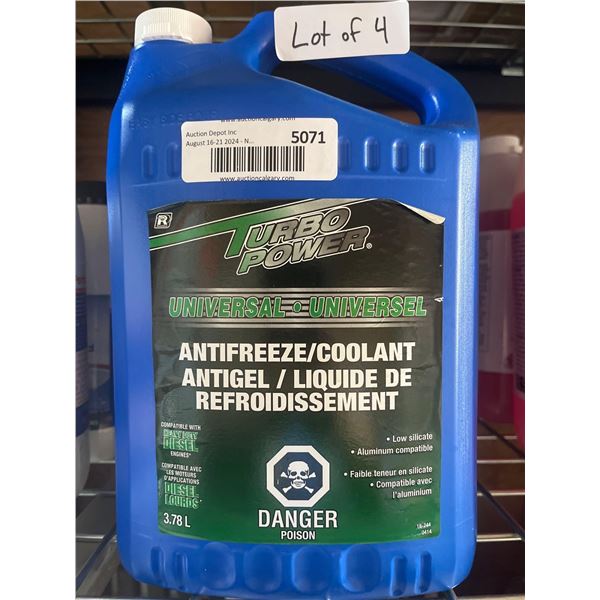 Lot of 4 Turbo Power Universal Antifreeze/Coolant 3.78L