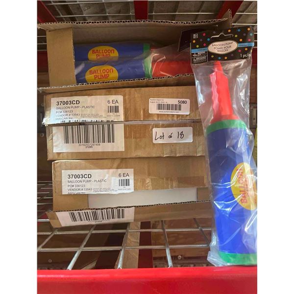 Lot of 18 Multicoloured Plastic Balloon Pumps
