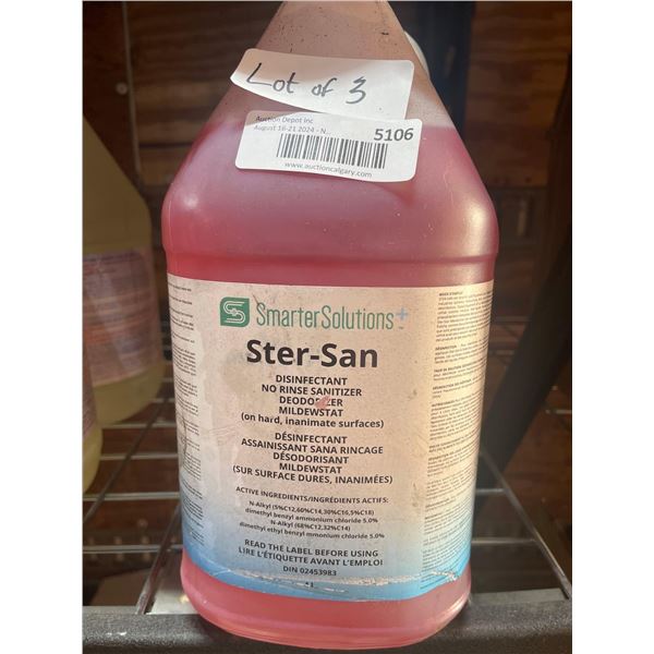 Lot of 3 SmarterSolutions Ster-San Disinfectant 4L