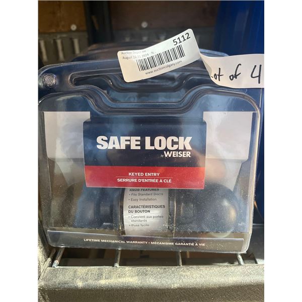 Lot of 4 Weiser SafeLock Keyed Entry Black Door Knob