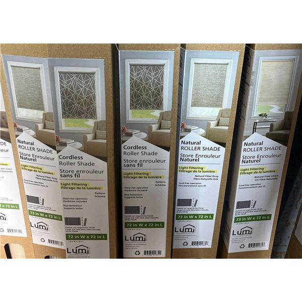 Lot of 5 Assorted Lumi Cordless Roller Shades - 72"w x 72"L