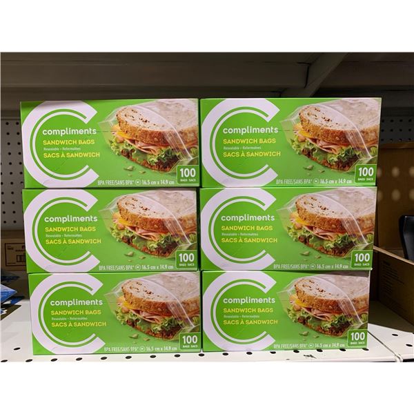 Compliments Sandwich Bags 6 x's 100