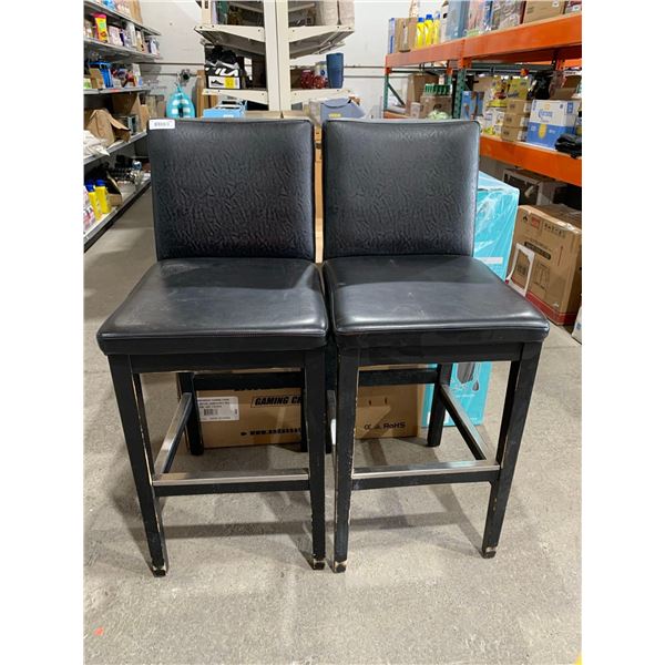 Lot of 2 Black And Wood Finish with Silver Trim Bar Stools
