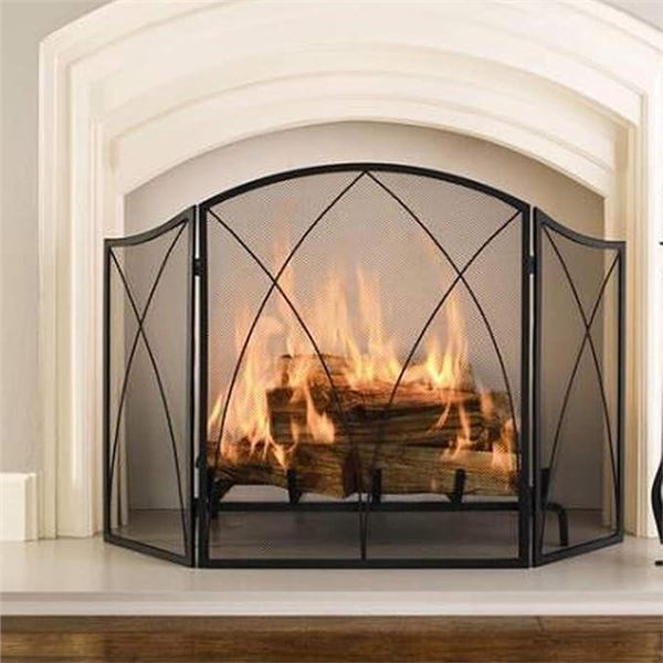 3 Panel Fireplace Screen for Wood and Coal Firing, Fire Place Guard Fire Screen Spark Flame Guard Ar