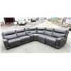 Image 1 : Grey Leather Reclining 5 seat Sectional Sofa with center console and Power Recline