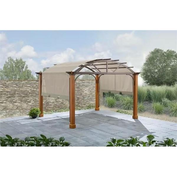 10 ft. x 12 ft. Longford Wood Outdoor Patio Pergola with Sling Canopy