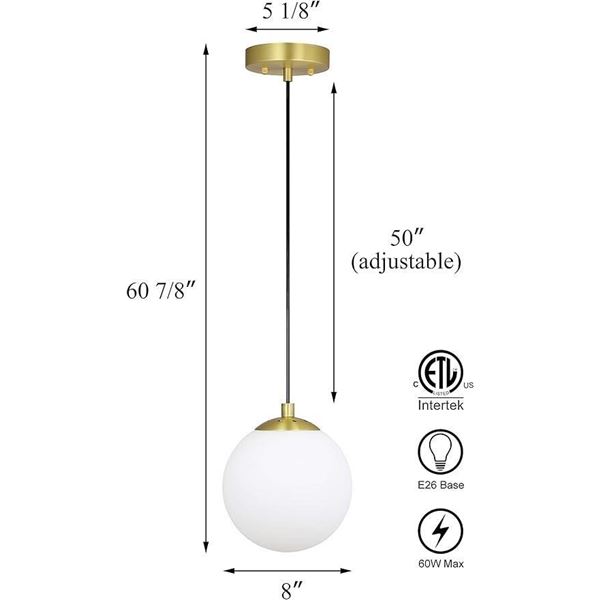 XiNBEi Lighting Pendant Lighting 1 Light Globe Pendant Light, Modern Adjustable Kitchen Hanging Ceil