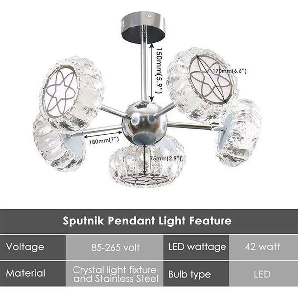 Sputnik Chandelier Crystal Chandeliers Ceiling Light 6-LED Lights Flush Mount Pendant Lamps for Dini