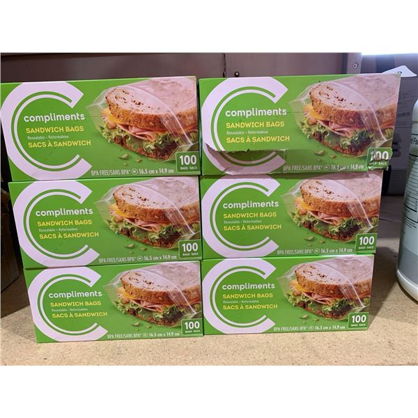 Compliments Sandwich Bags 6 x's 100