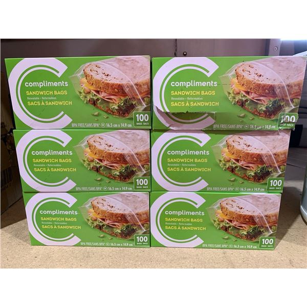 Compliments Sandwich Bags 6 x's 100