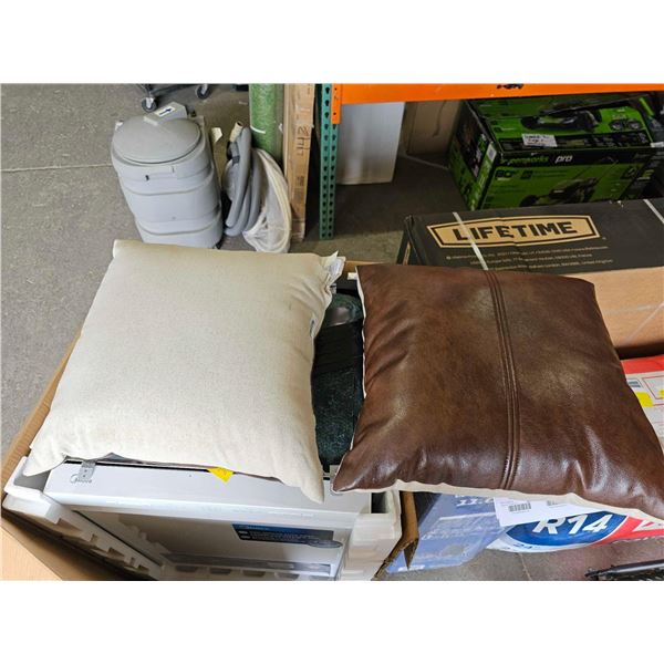 Lot of 2 Faux Leather & Fabric Throw Pillows - Brown & Beige