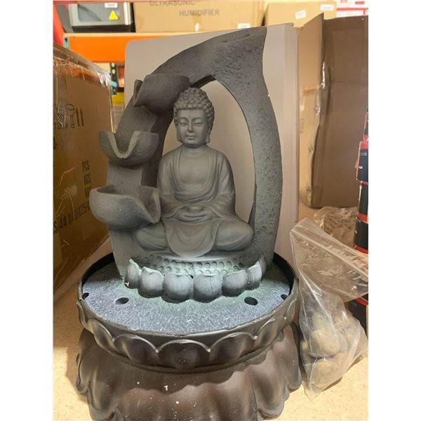 11.8" Buddha Tabletop Fountain w/ LED Light, Zen Decoration w/ Natural River Rocks