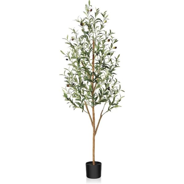 Artificial Olive Tree 5ft, Lush Faux Olive Tree for Indoor with Natural Wood Trunk and Lifelike Frui