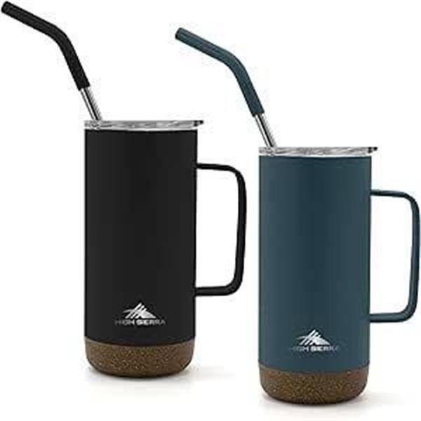 High Sierra, 2 Pack 16 oz Insulated Tumbler with Lid and Straw, Stainless Steel Double Wall Travel M