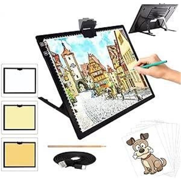 A3 Light Pad, TOHETO Wireless Battery Powered Light Box 3 Colors Stepless Dimmable and 6 Levels of B