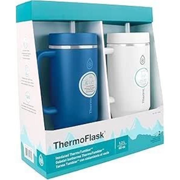 Thermoflask Premium Quality Double Wall Insulated Stainless Steel Tumbler with Straw Lid, 40 Ounce, 