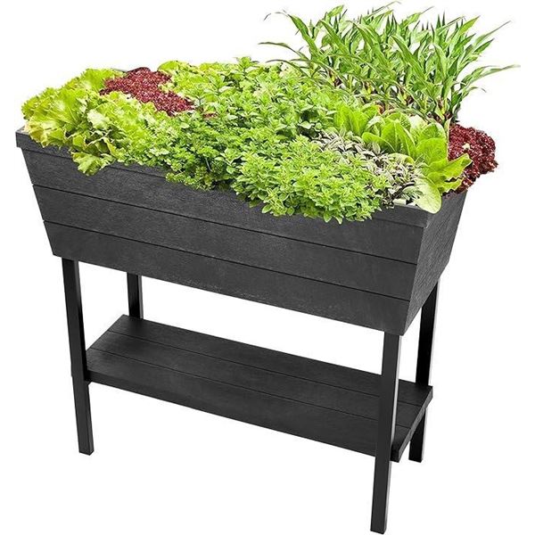 Keter Urban Bloomer 12.7 Gallon Resin Plastic Wood Look Elevated Raised Patio Garden Flower Planter 