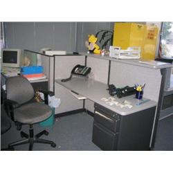 5 CUBICLE DESKS AND 14 CUBICLE WALL PANELS