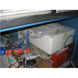 1 LARGE GROUP OF COMPUTER CABLES, KEYBOARDS, POWER STRIPS, ETC...