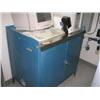 Image 1 : LOCKING BLUE METAL STORAGE CABINET W/ STAINLESS TOP