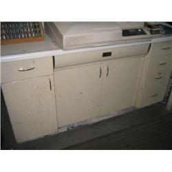 METAL & FORMICA COUNTER W/ DRAWERS, DOORS