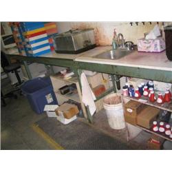 6 WORK BENCHES, 1 W/ SINK