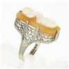 Image 7 : Antique 10k Gold Rectangular Carved Shell Cameo Etched Floral Open Filigree Ring