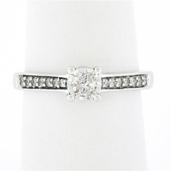 10k White Gold 0.30 ctw Illusion Set Diamond Solitaire w/ Accents Promise Ring