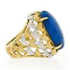 Image 4 : Vintage 18K TT Gold Cabochon Lapis Lazuli Textured Crescent Large Cocktail Ring