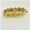 Image 5 : 14k Yellow Gold 6.81 ctw Multi Gemstone Ribbed Wide Leaf Chain Bracelet