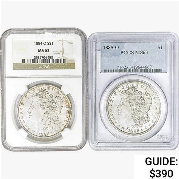 [2] Morgan Silver Dollars NGC/PCGS MS63 [1884-O, 1885-O]