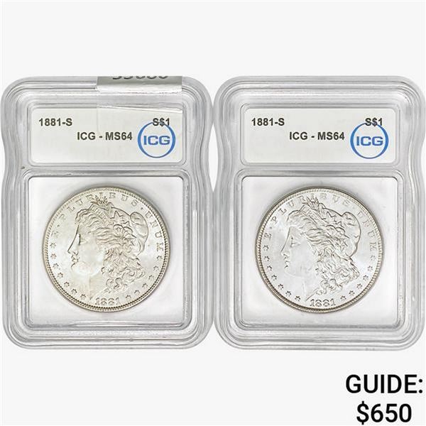 [2]1881-S Morgan Silver Dollar ICG MS64
