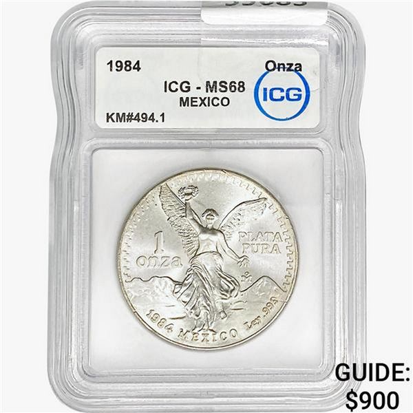 1984 1oz Silver Mexico Onza ICG MS68