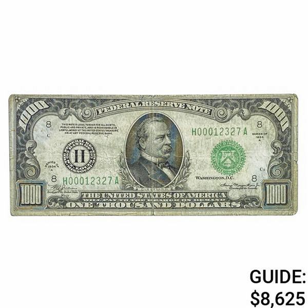 FR. 2212-H 1934-A $1,000 ONE THOUSAND DOLLARS FRN FEDERAL RESERVE NOTE ST. LOUIS, MO VERY FINE