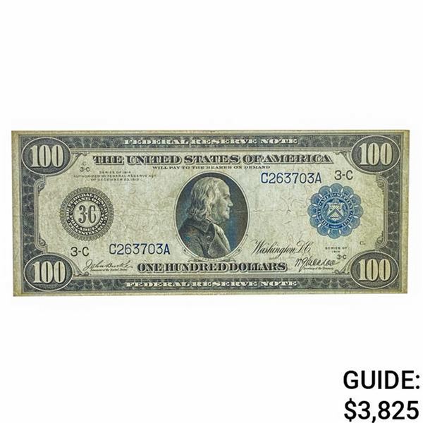 FR. 1112 1914 $100 ONE HUNDRED DOLLARS FRN FEDERAL RESERVE NOTE PHILADELPHIA, PA VERY FINE