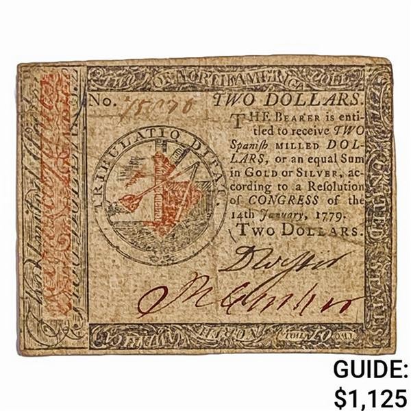 CC-88 JANUARY 14, 1779 $2 TWO DOLLARS CONTINENTAL CURRENCY NOTE