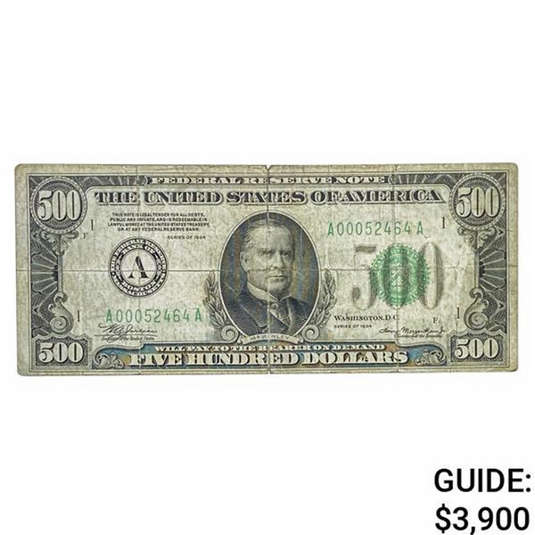 FR. 2201-A 1934 $500 FIVE HUNDRED DOLLARS FRN FEDERAL RESERVE NOTE BOSTON, MA