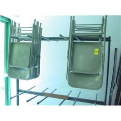 LOT - FOLDING CHAIRS AND RACK, W/ FOLDING TABLES