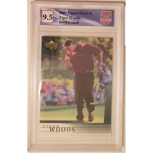 2001 UPPER DECK TIGER WOODS ROOKIE CARD (GCG 9.5)