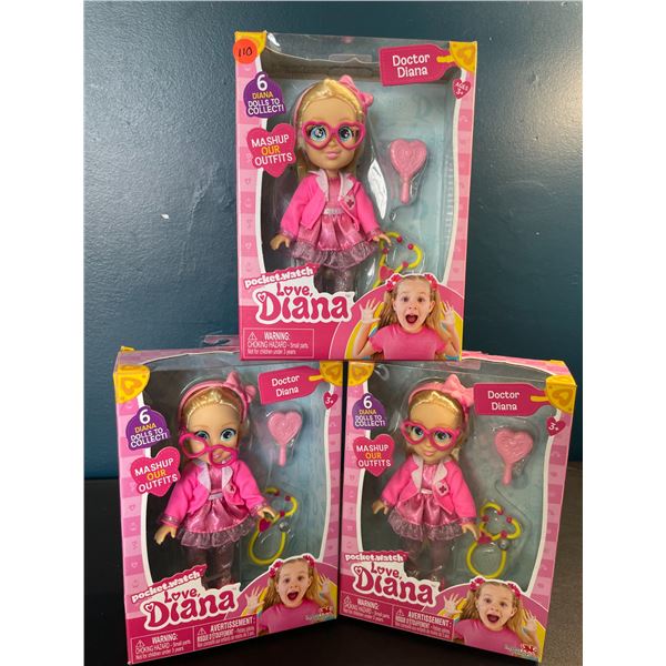 Lot of 3 Pocket Watch Love Diana Mashup Toy Dolls - Doctor Diana - Brand New!