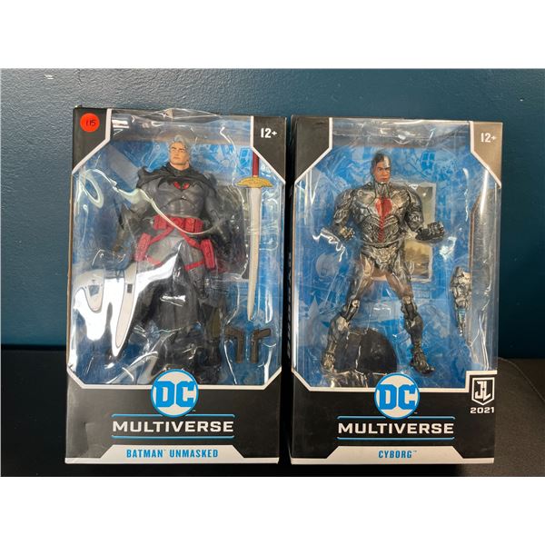 Lot of 2 DC Multiverse Collectible Action Figures by McFarlane Toys - Batman Unmasked & Cyborg