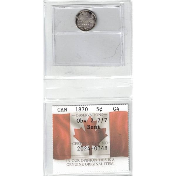 1870 Canada 5¢ ;Obv 2  7/7; Bent, Certified PCCS G4 Professional Coin Certification System