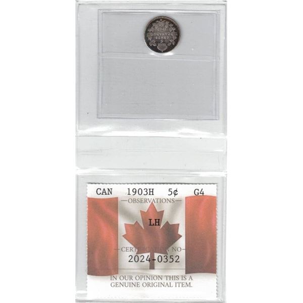 1903H Canada 5¢ Certified PCCS G4, Professional Coin Certification System