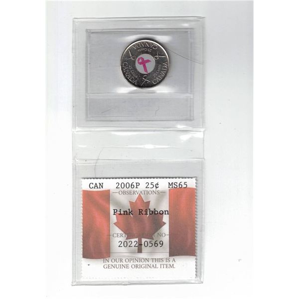 2006P Canada 25¢ "Pink Ribbon" Certified PCCS MS65, Professional Coin Certification System