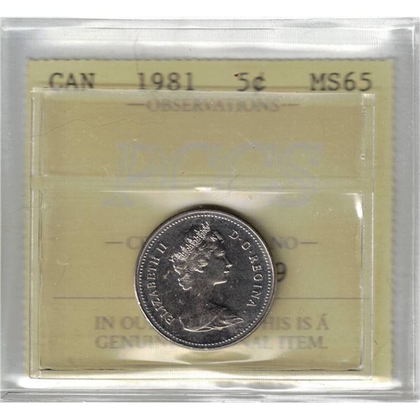 1981 Canada 5¢ PCCS MS65 (Professional Coin Certification System)