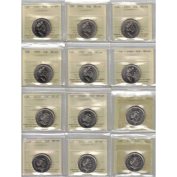 50¢ ICCS-PCCS Lot of 12 pcs Professional Coin Certification System