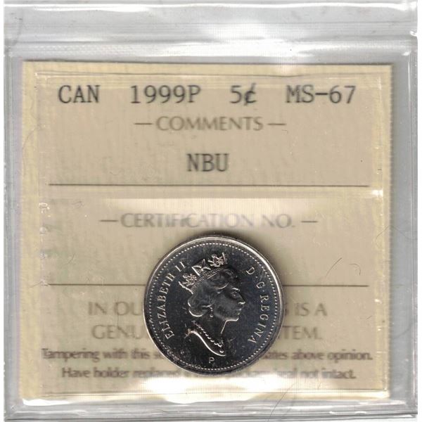 1999P 5¢ NBU ICCS MS67