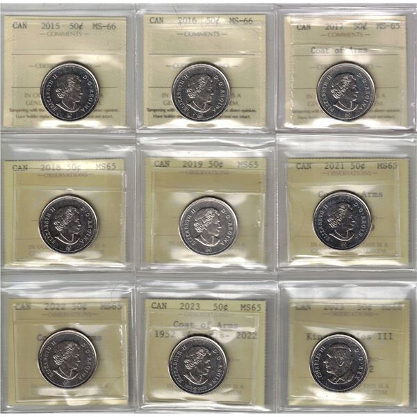 50¢ ICCS-PCCS Lot of 9 pcs Professional Coin Certification System